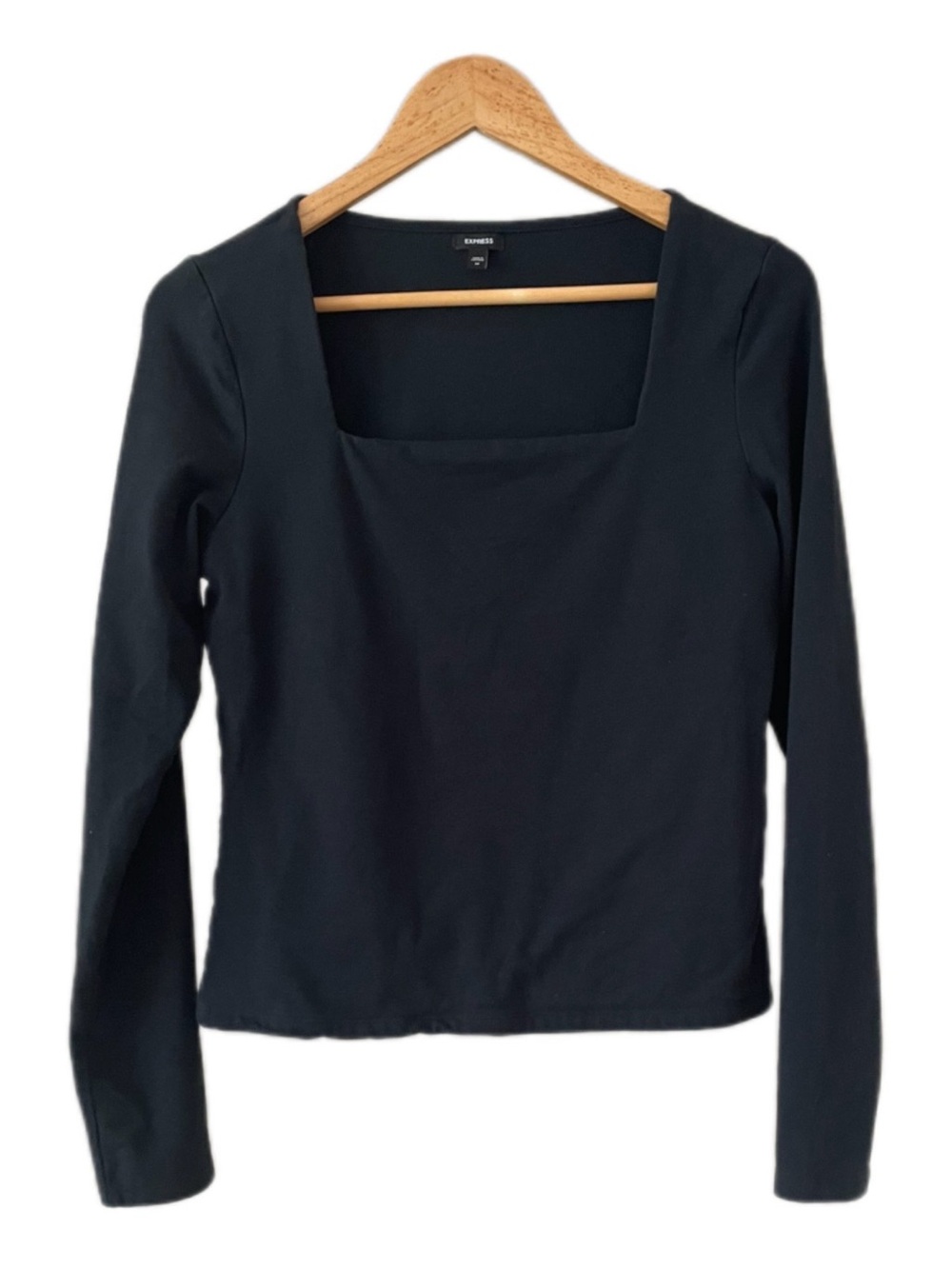 Express Black Square-Neck Long Sleeve Top - M